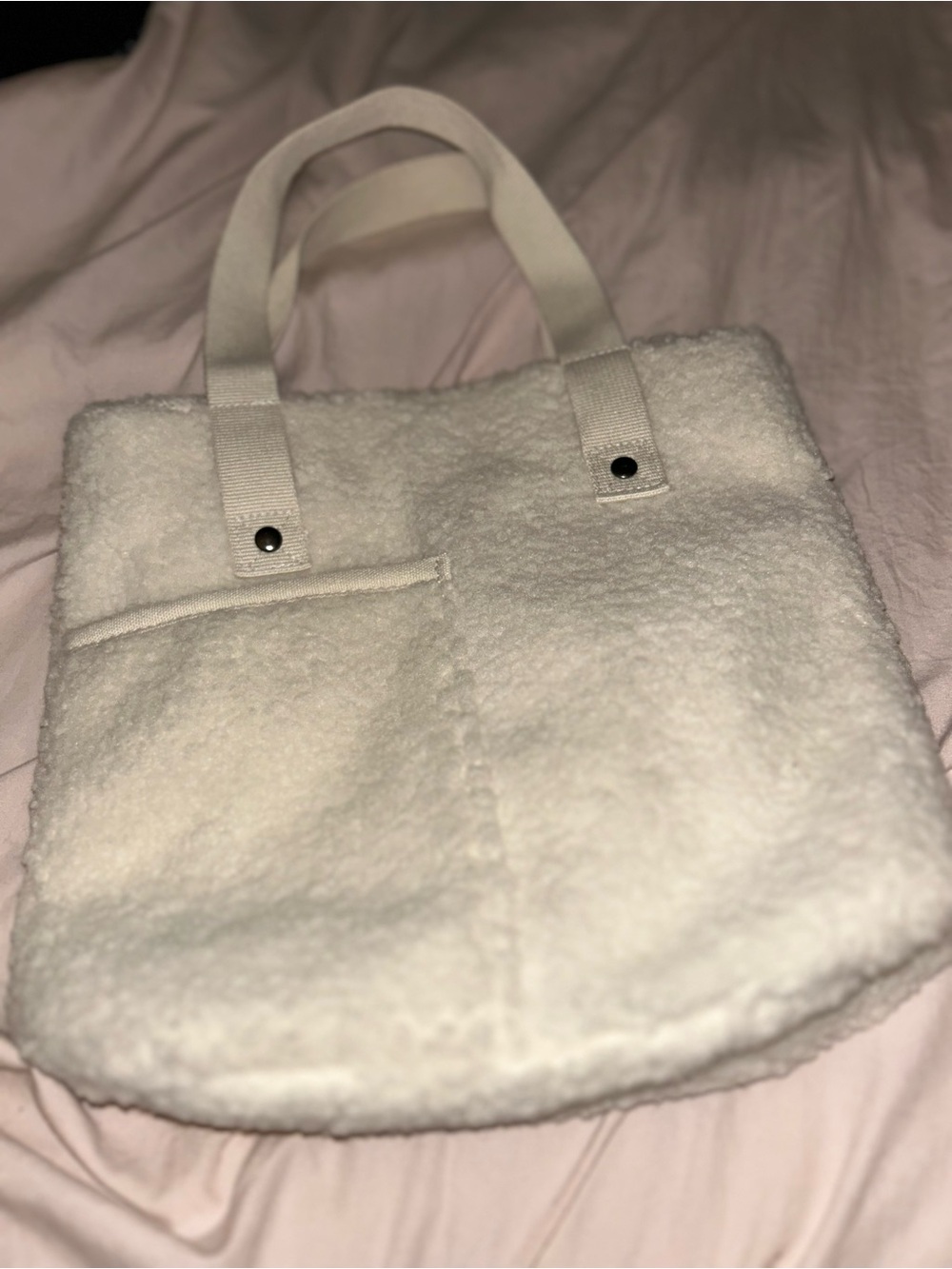 EUC Pottery Barn White Sherpa Teddy Toe Bag Cozy Fleece Carryall